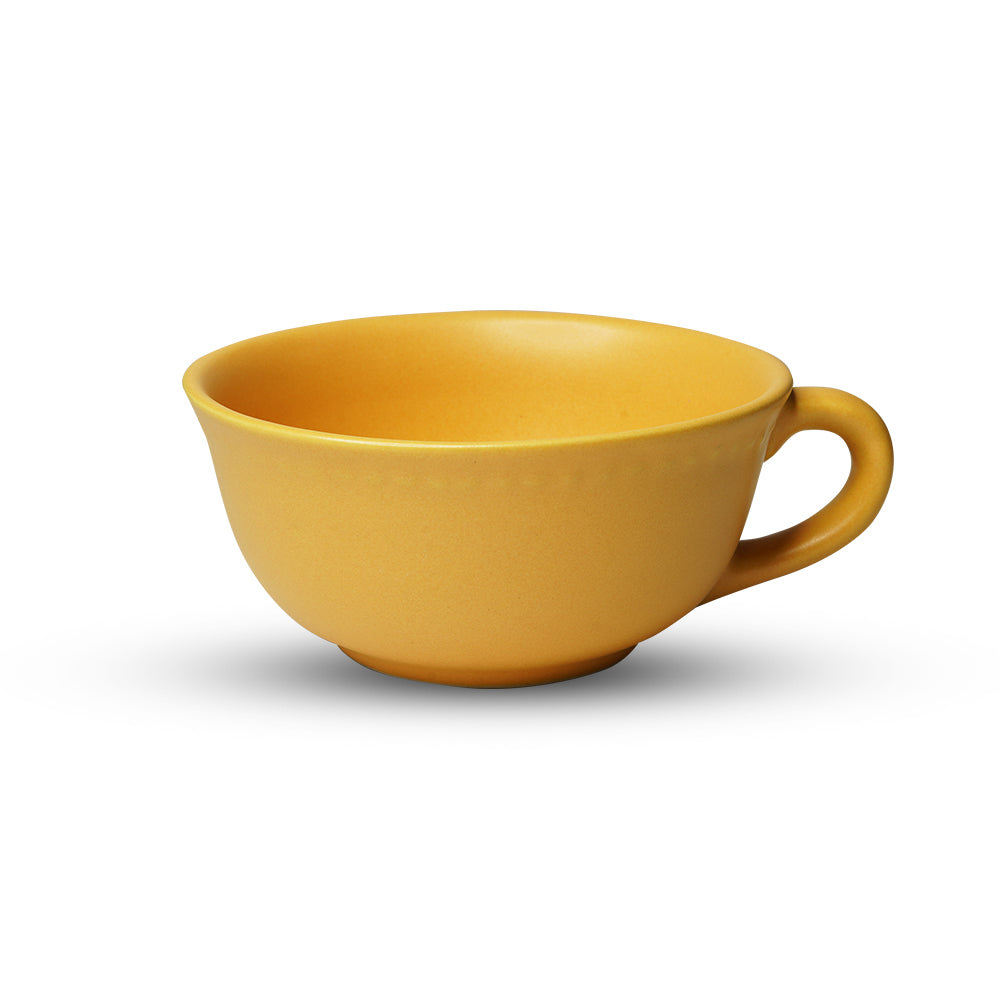 Yellow Marigold Sunflower Soup Mug Set of 4, handcrafted ceramic soup mugs with cheerful sunflower design.