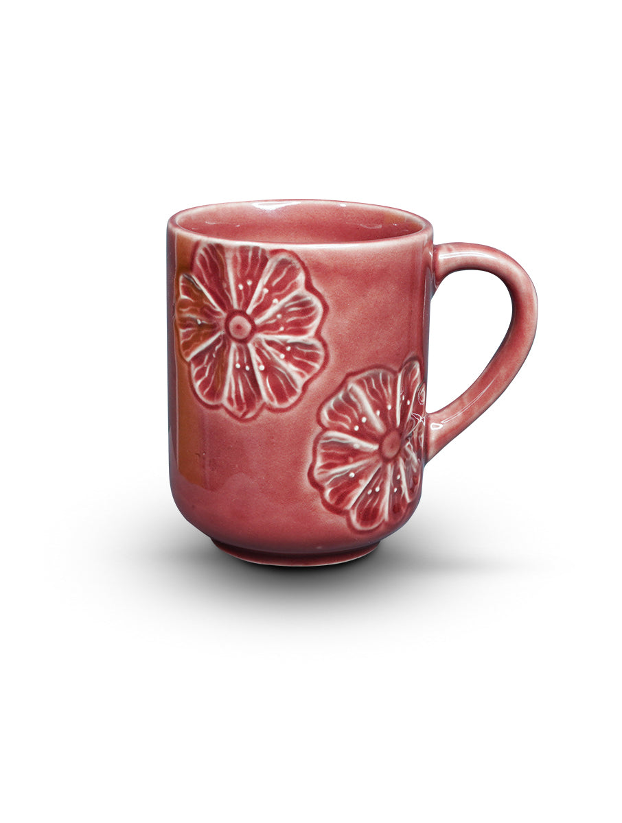 Yellow Marigold Plum Blossom ceramic mugs (set of 2) – elegant maroon‑glazed drinkware for everyday use