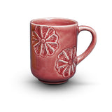 Yellow Marigold Plum Blossom ceramic mugs (set of 2) – elegant maroon‑glazed drinkware for everyday use