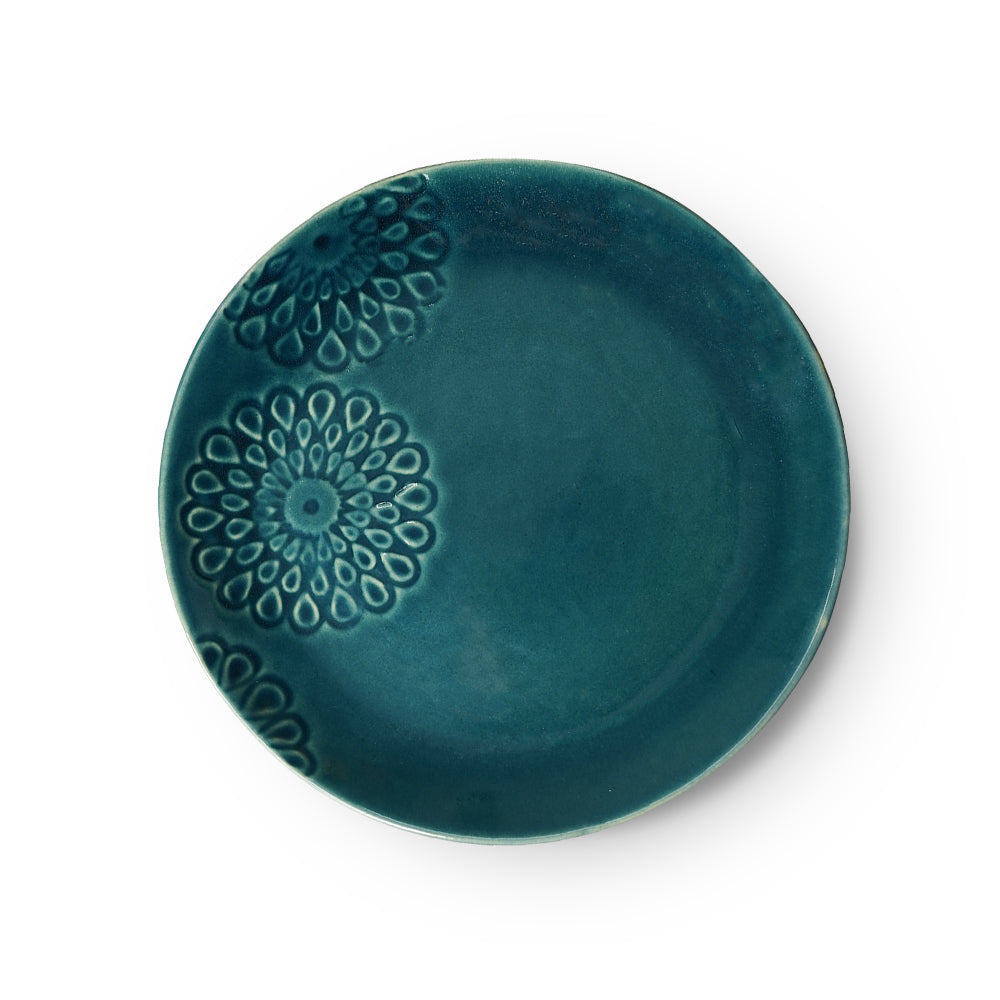 Yellow Marigold wild rose pine green dinner plate set of 2 – handcrafted ceramic dinnerware