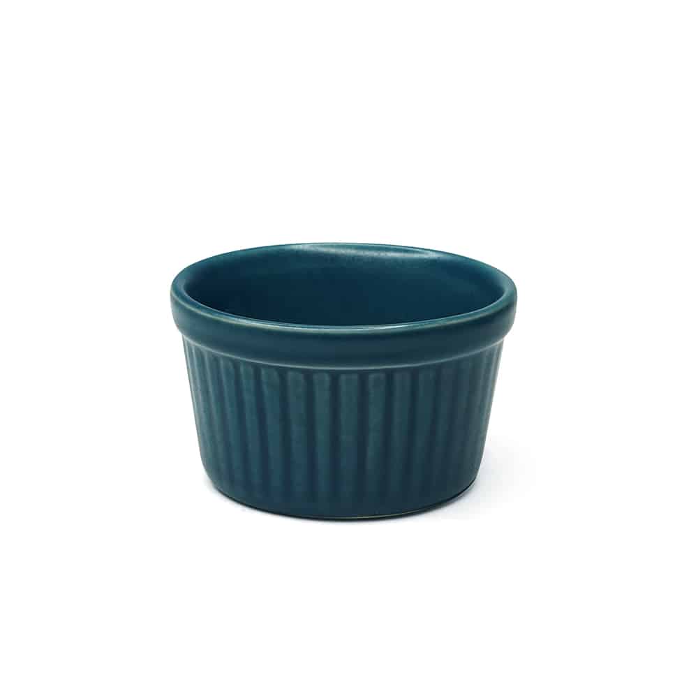 Yellow Marigold Basics Ramekin Bowl – Mediterranean Blue (Set of 6), handcrafted ceramic dessert bowls in rich matte blue glaze.
