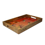 Close-up of Yellow Marigold Bees in Paradise Carrot tray showing artisan mango-wood grain, hand-painted bees and enamel finish for premium serveware.