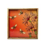 Yellow Marigold Tray Bees in Paradise Carrot – square tray 46×30 cm with mango-wood frame and enamel finish in vibrant carrot orange