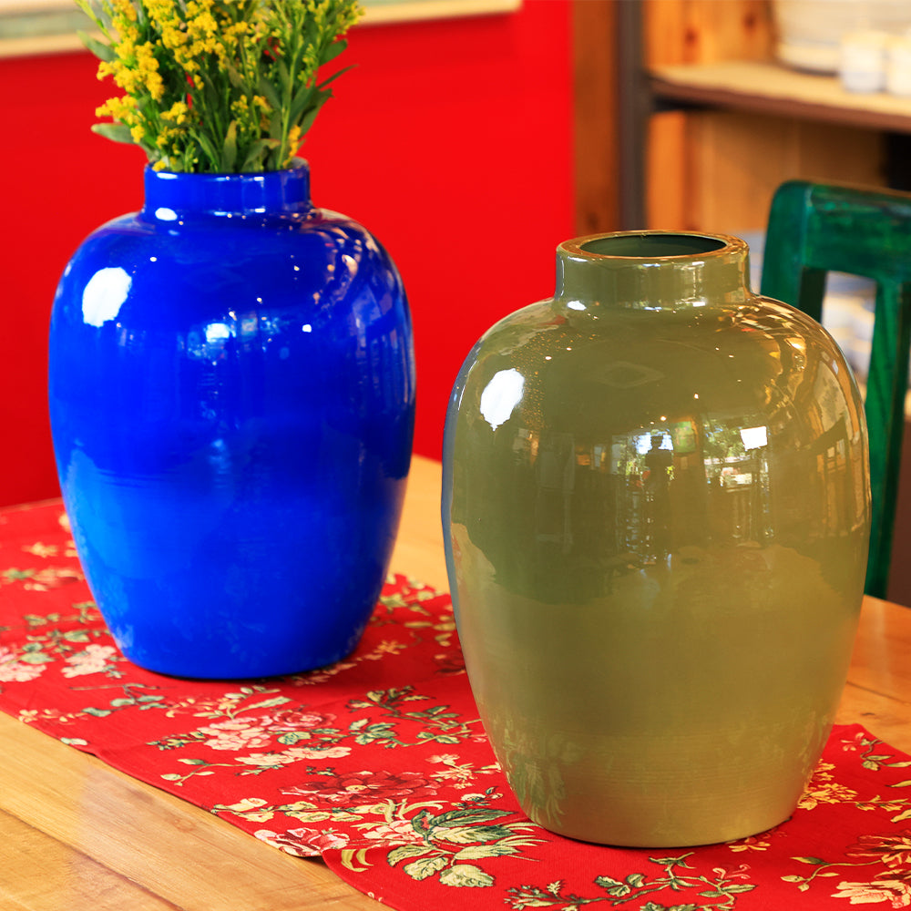 Yellow Marigold Aura metal vase — sleek metal decorative vase on plain background