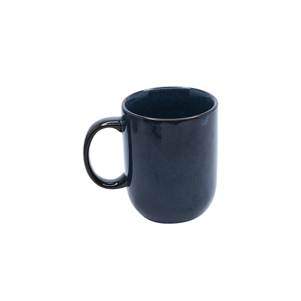 Close-up of Yellow Marigold Warp Coupe Mug Night Blue 300 ml showing artisan-crafted porcelain finish and unique glaze variations.
