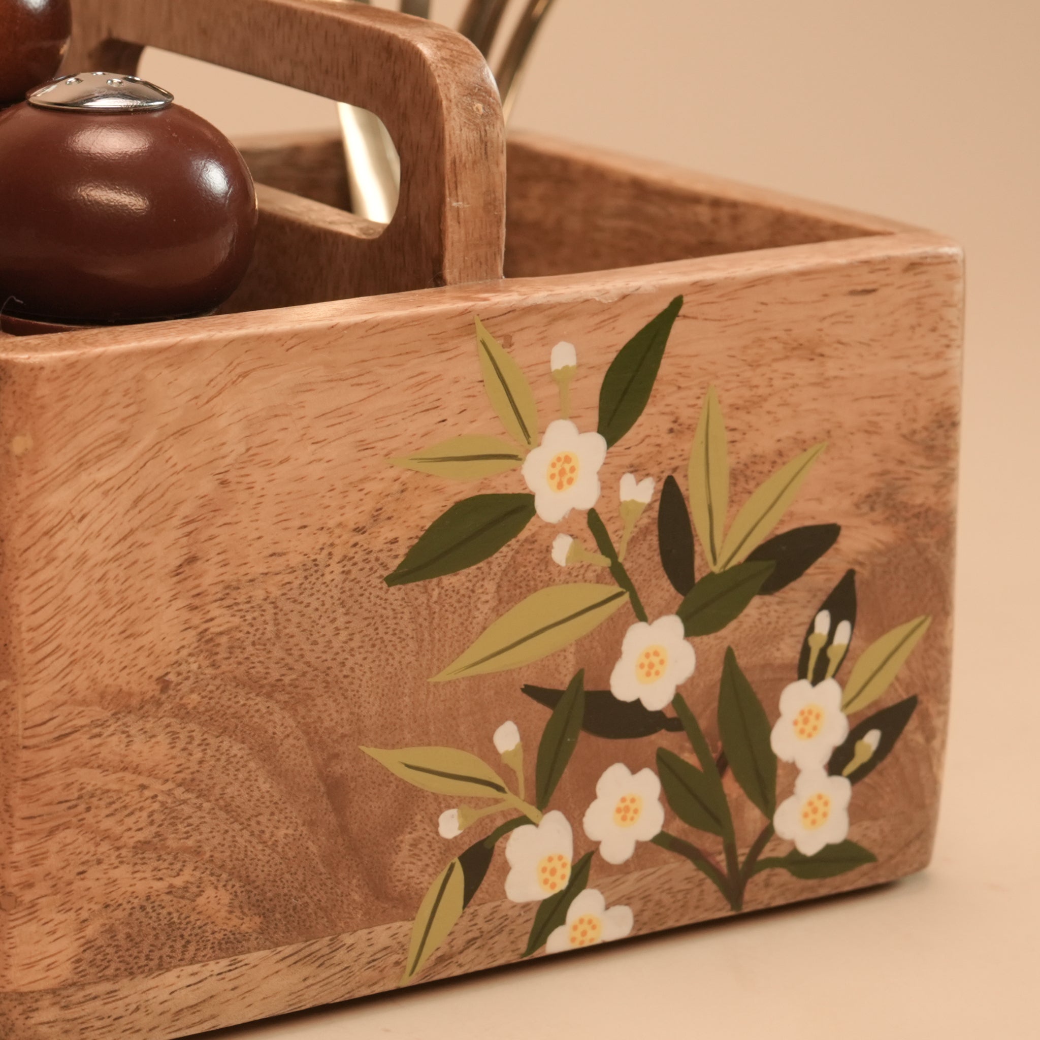 Caddy - Handpainted Tea Tree Flower I Wood