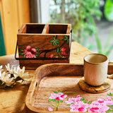 Yellow Marigold pink azalea hand-painted caddy in eco-friendly gift packaging, ideal for festive or housewarming gifting.