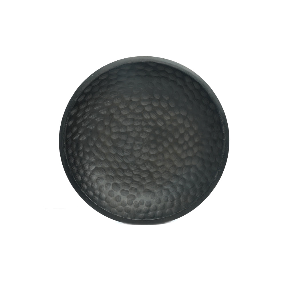 Yellow Marigold Ebony Large Hammered Bowl 14 Inch – artisan-crafted wooden serve bowl featuring intricate hand-hammered detailing and matte black texture.