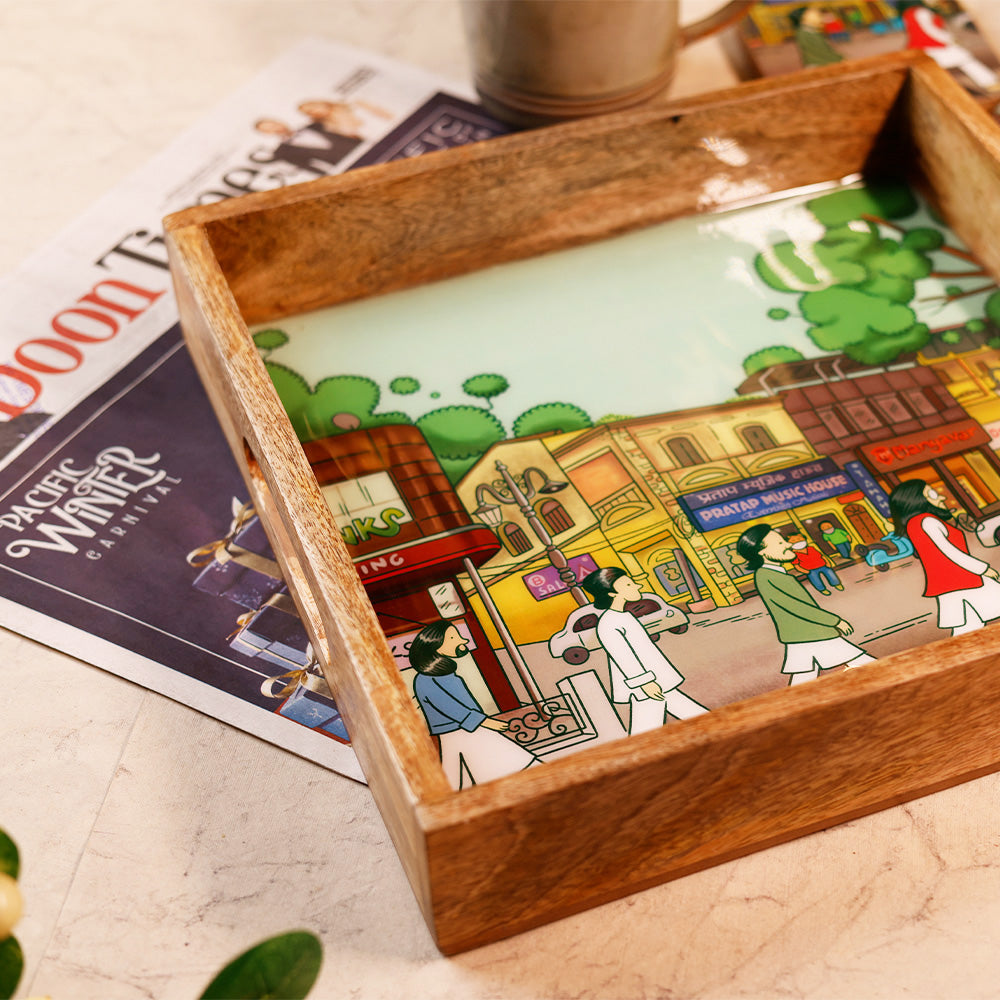 Yellow Marigold eco-friendly Wooden Square Tray – Ashley Hall series, sustainably handcrafted from responsibly sourced natural wood.