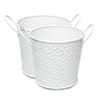 Handcrafted Flower Pots Set of 2 – Metal Planters with Ceramic Finish