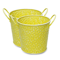 Handcrafted Flower Pots Set of 2 – Metal Planters with Ceramic Finish