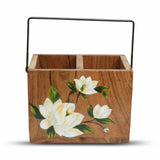 Yellow Marigold Handpainted Caddy Sweet Magnolias styled on a dining or study table – handcrafted organizer adding charm to modern spaces.