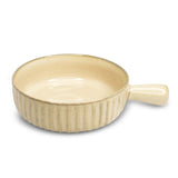 Close-up of Yellow Marigold Jammies Pot Pie Pan – Moon White Warp, showcasing artisanal hand-thrown craftsmanship and smooth ceramic glaze.