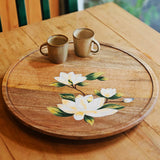 Lifestyle scene featuring Yellow Marigold Handpainted Lazy Susan – Sweet Magnolias, hand-painted floral tray adding charm to brunch or dinner settings.