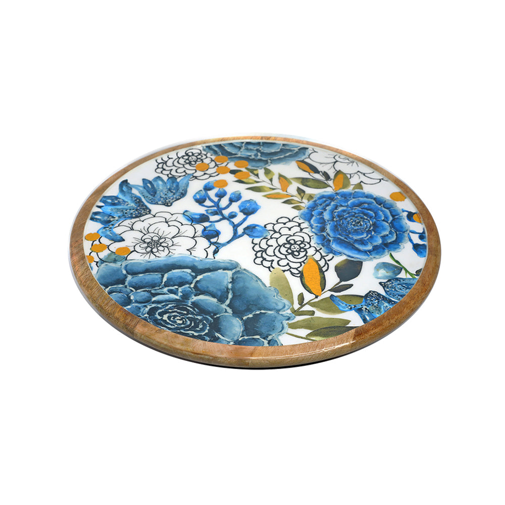 Yellow Marigold Wooden Lazy Susan – handcrafted rotating serving platter made from solid wood, perfect for dining and entertaining.