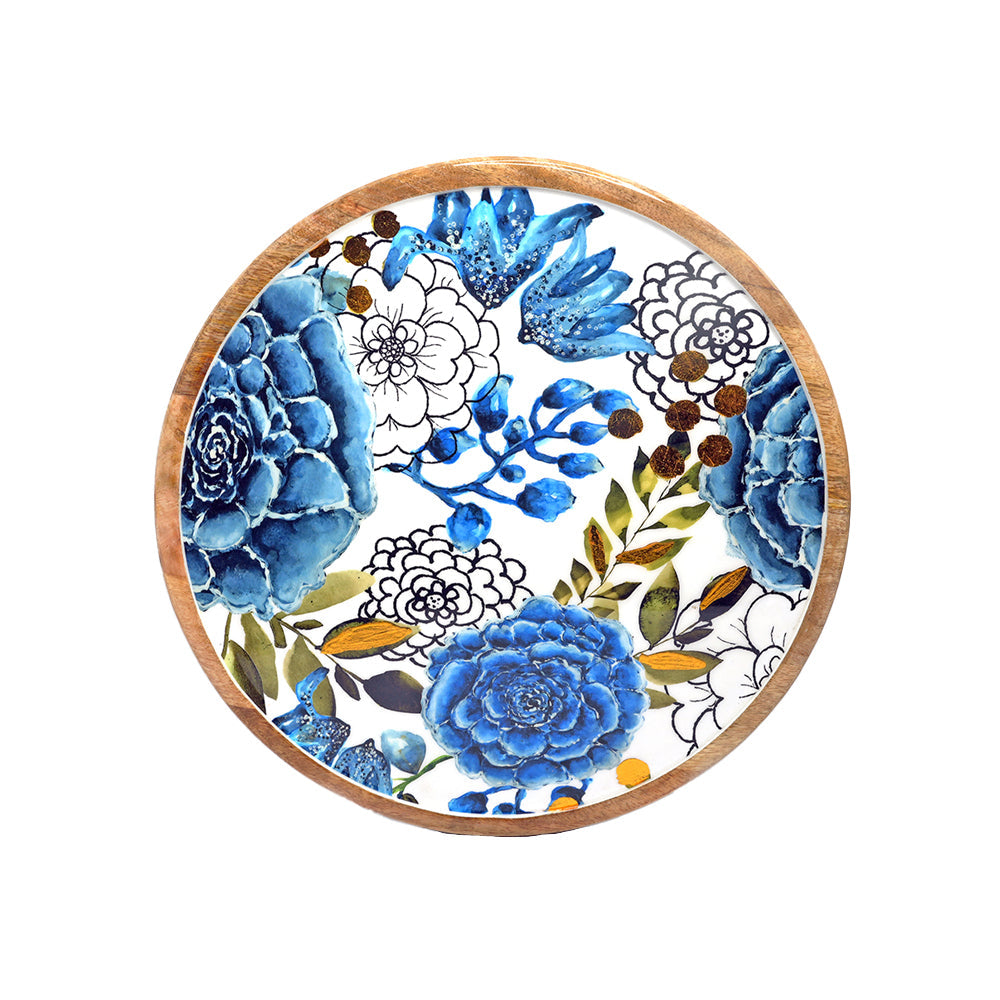 Yellow Marigold Wooden Lazy Susan styled on a dining table – elegant and functional wooden serveware for modern home entertaining.