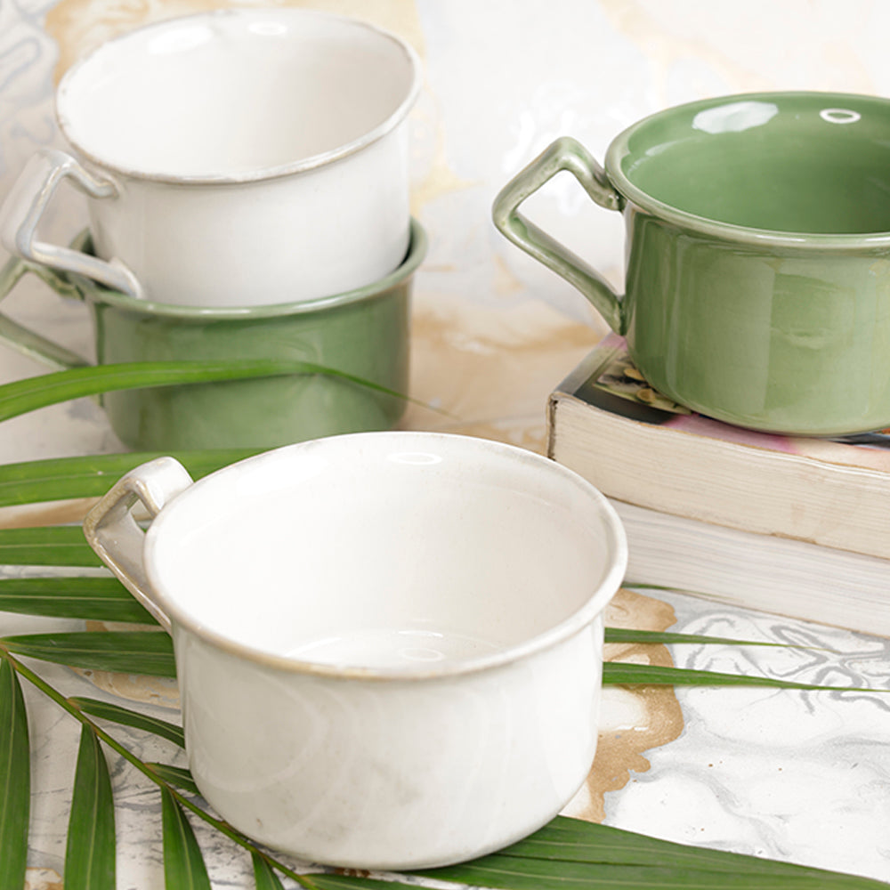 Yellow Marigold 500 ml cereal bowl set of 2 in grass green porcelain – elegant serve-ware for breakfast, soups, salads.