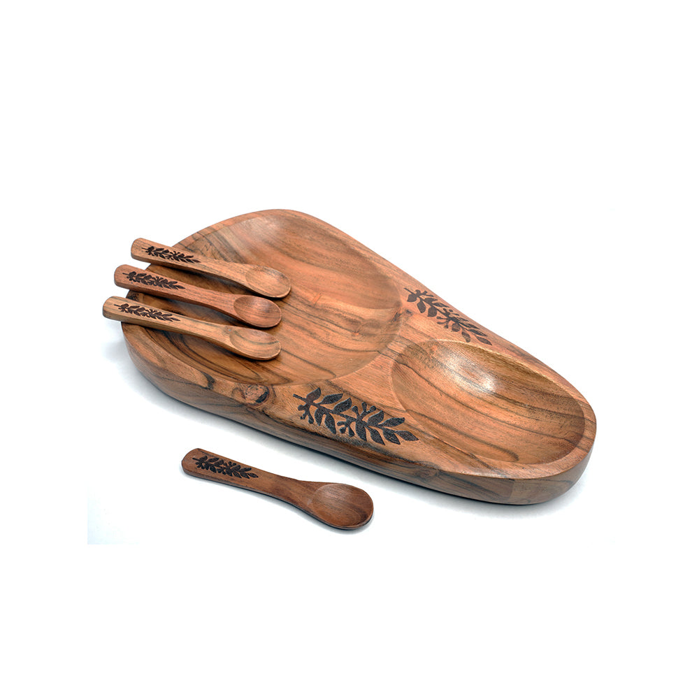 Yellow Marigold Masai Drop Platter – luxury handcrafted wooden serve platter, ideal for festive, wedding, or housewarming gifts.