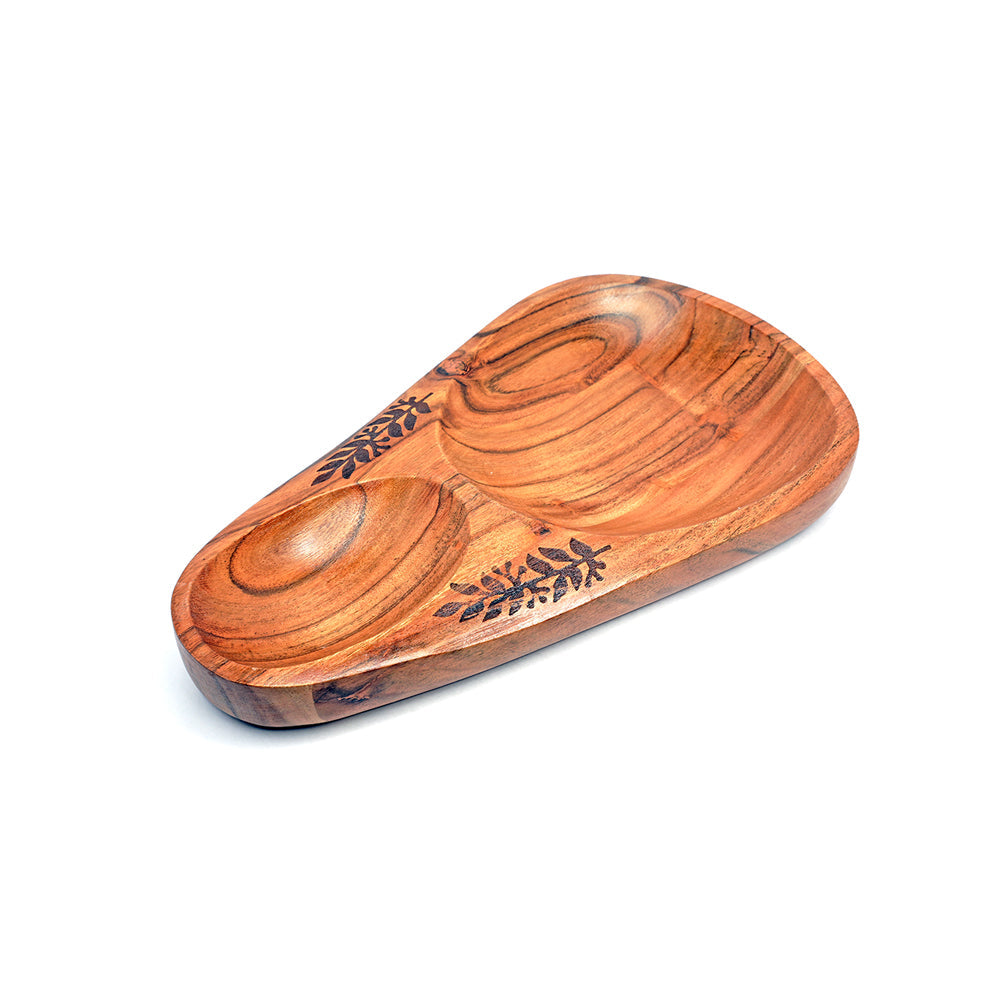 Yellow Marigold handcrafted Masai Drop Platter – artisan-made wooden serveware showcasing intricate hand-hammered craftsmanship and detailing.