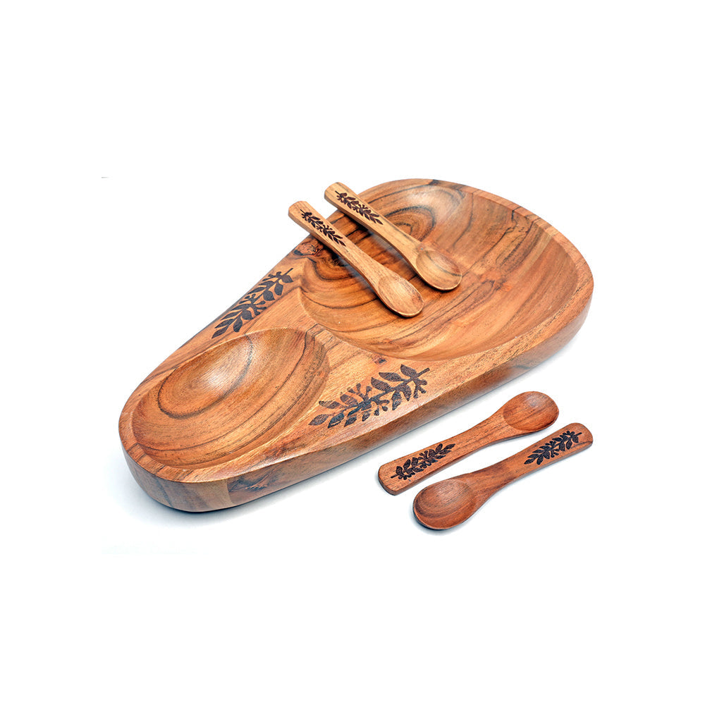 Yellow Marigold eco-friendly Masai Drop Platter – sustainable handcrafted wooden platter made for long-lasting and reusable serveware use.