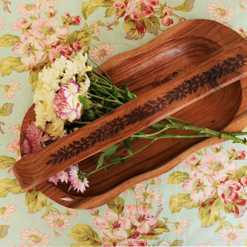 Yellow Marigold Masai Fruit Basket Platter – handcrafted wooden serveware with an elegant hammered finish, perfect for fruits and decor.