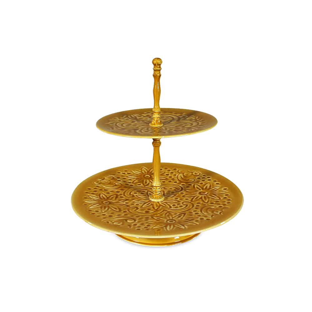 Handcrafted Yellow Marigold Metal 2-Tier, highlighting artisanal skill in metal shaping and smooth edge finishing.