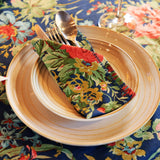 Yellow Marigold Eternal Rose Navy cotton napkins set of 6 — deep navy floral‑print cotton napkins neatly folded on a white background