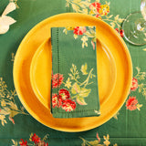 Yellow Marigold Russian Chintz Green cotton napkins set of 6 — green floral‑print napkins neatly folded