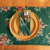 Yellow Marigold eco‑friendly Russian Chintz Green cotton napkins set — sustainable cotton napkins for conscious dining décor