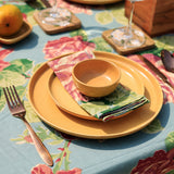Yellow Marigold Table Napkins – Austin Rose Aqua (Set of 6), artisanal cotton napkin set adding elegance to dining tables.