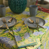 Yellow Marigold Sacha Yellow hand-block printed cotton napkins – artisan-made 20x20 inch napkin set of 6 for dining tables.