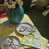 Yellow Marigold Sacha Yellow Cotton Napkin Set of 6 – handcrafted 20x20 inch dining napkins with elegant floral block print.