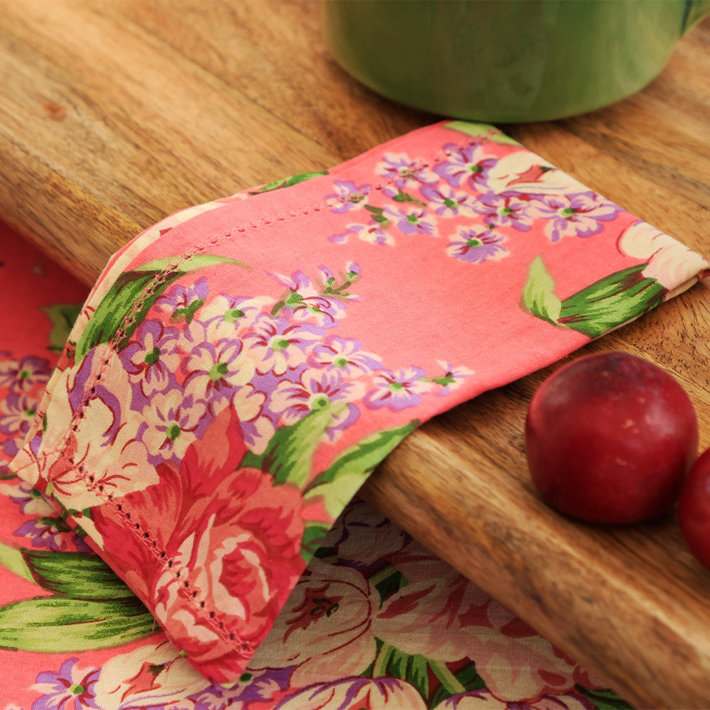 Yellow Marigold Table Napkins – Balanche Pink, premium quality pink floral napkins perfect for everyday and festive tables.