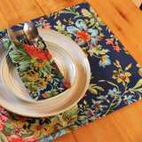 Yellow Marigold eco‑friendly Eternal Rose Navy placemats set — sustainable cotton placemats for conscious dining décor
