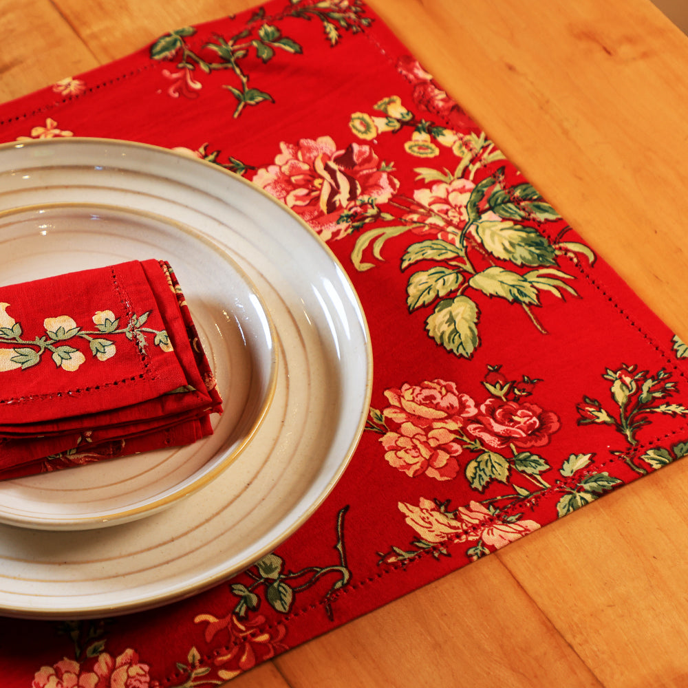 Yellow Marigold eco‑friendly Milene Red placemats set — sustainable cotton placemats for conscious dining décor