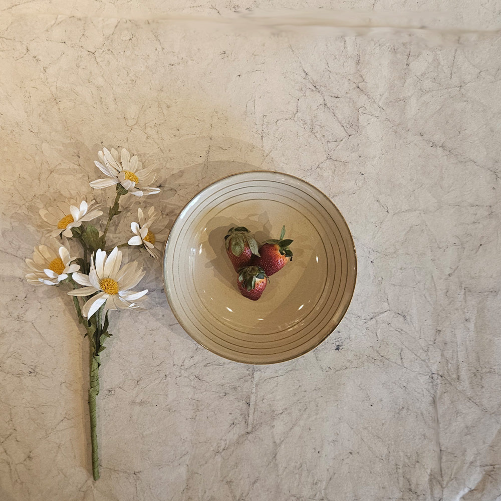 Handcrafted Yellow Marigold Ramen Bowl – Warp Moon White, highlighting fine pottery craftsmanship and smooth hand-finished texture.