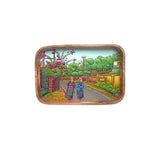 Yellow Marigold handcrafted wooden rectangular tray – Rajpur Dreams design showcasing artisanal craftsmanship and intricate detailing.