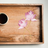 Rectangle Tray - Handpainted Pink Lotus I Wood