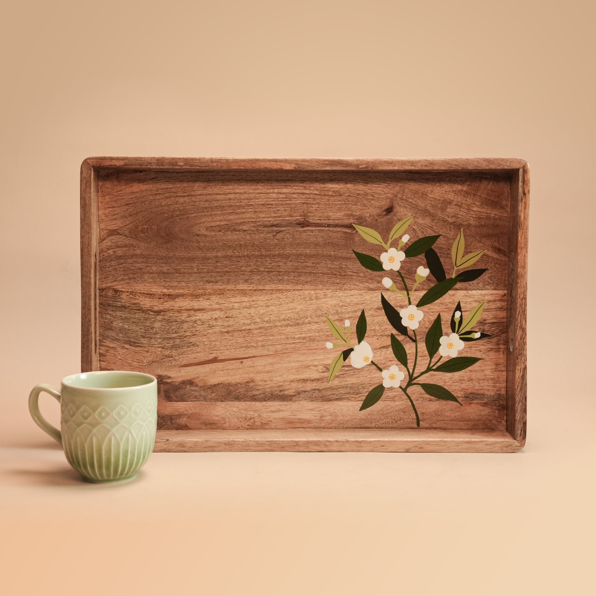 Rectangle Tray - Handpainted Tea Tree Flower I Wood