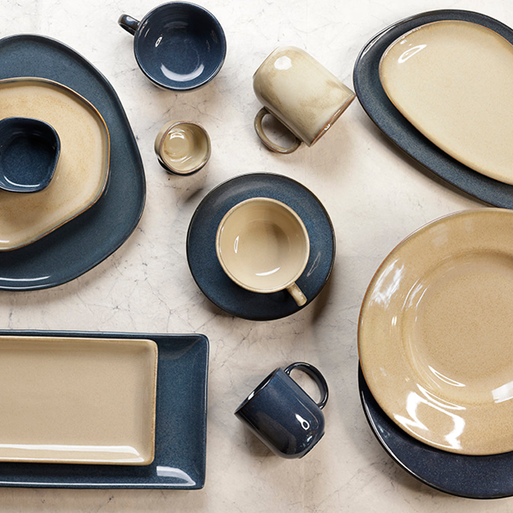 Yellow Marigold Night Blue small rectangular platter (Warp collection) — premium porcelain platter for appetizers, sushi or desserts.