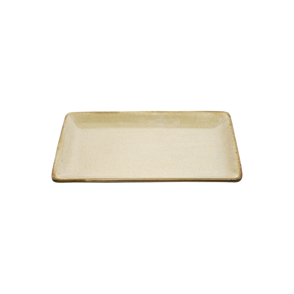 Yellow Marigold Warp Night Blue rectangular platter small size, modern dining serveware in handcrafted porcelain with glossy finish.