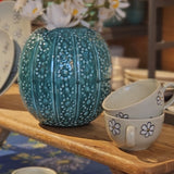 Yellow Marigold Dotted Enamel Metal Vase styled with fresh flowers – perfect statement décor piece for living rooms or dining spaces.