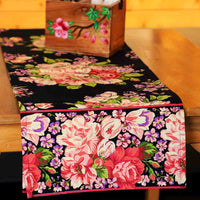 Blanche Black Floral Cotton Table Runner