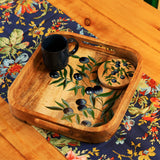 Yellow Marigold Eternal Rose Navy table runner — close‑up showing cotton texture and elegant navy rose print design details