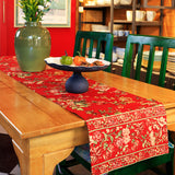 Yellow Marigold Milene Red cotton table runner — red floral‑print table runner laid flat on plain background