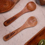 Yellow Marigold Masai Salad Serving Set of 2 – handcrafted wooden salad servers with elegant handles, perfect for stylish dining.