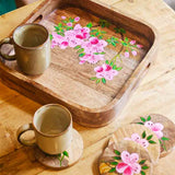 Handpainted Square Tray - Pink Azalea
