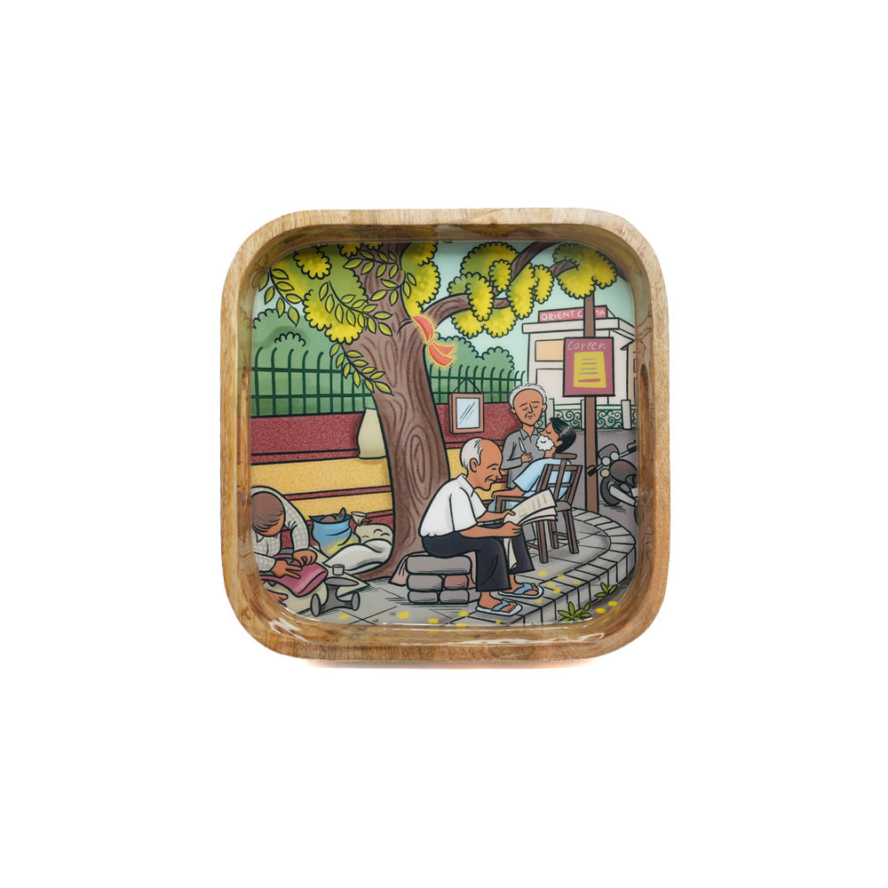 Yellow Marigold eco-friendly Wooden Square Tray – Kanak Chowk collection, sustainably handcrafted serveware made from natural solid wood.