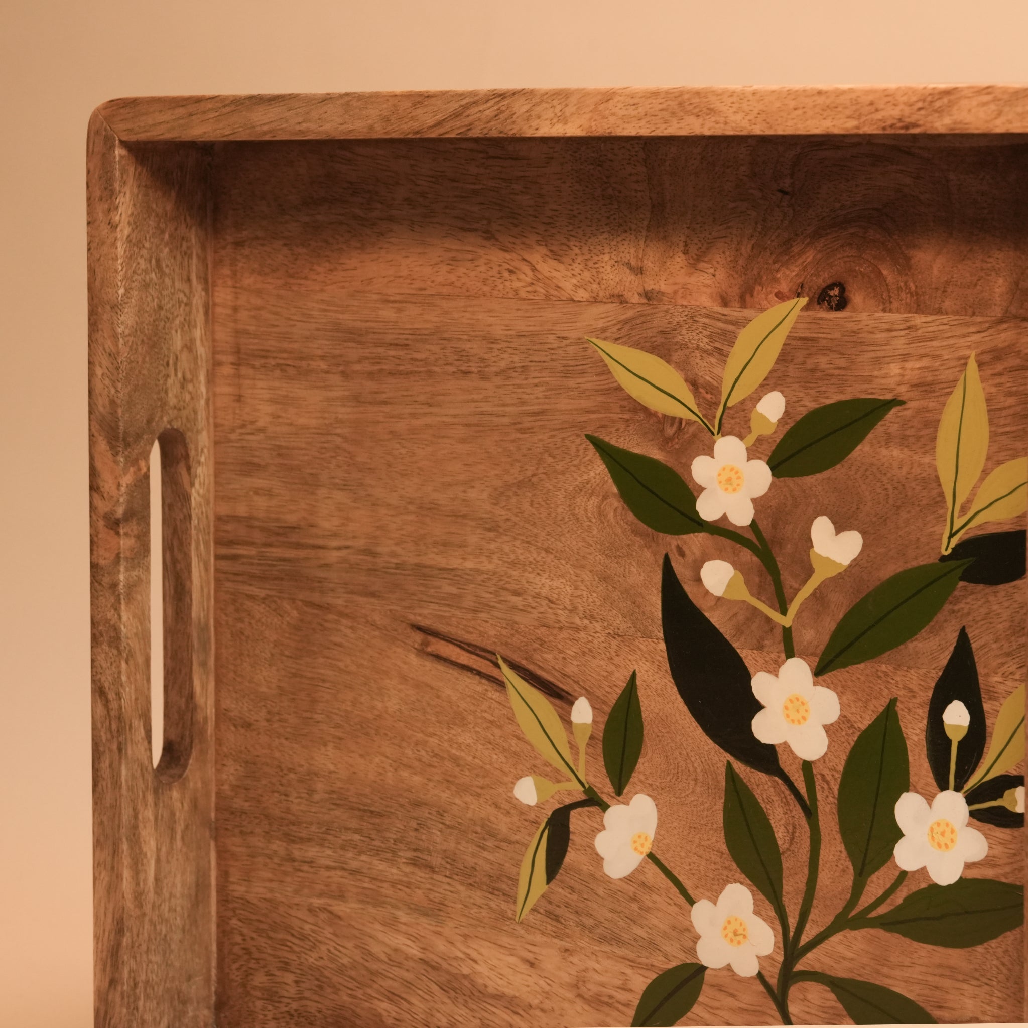 Square Tray - Handpainted Tea Tree Flower I Wood