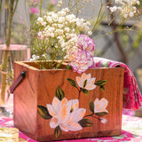 Yellow Marigold Handpainted Caddy Sweet Magnolias – elegant wooden table organizer with floral handpainted design.